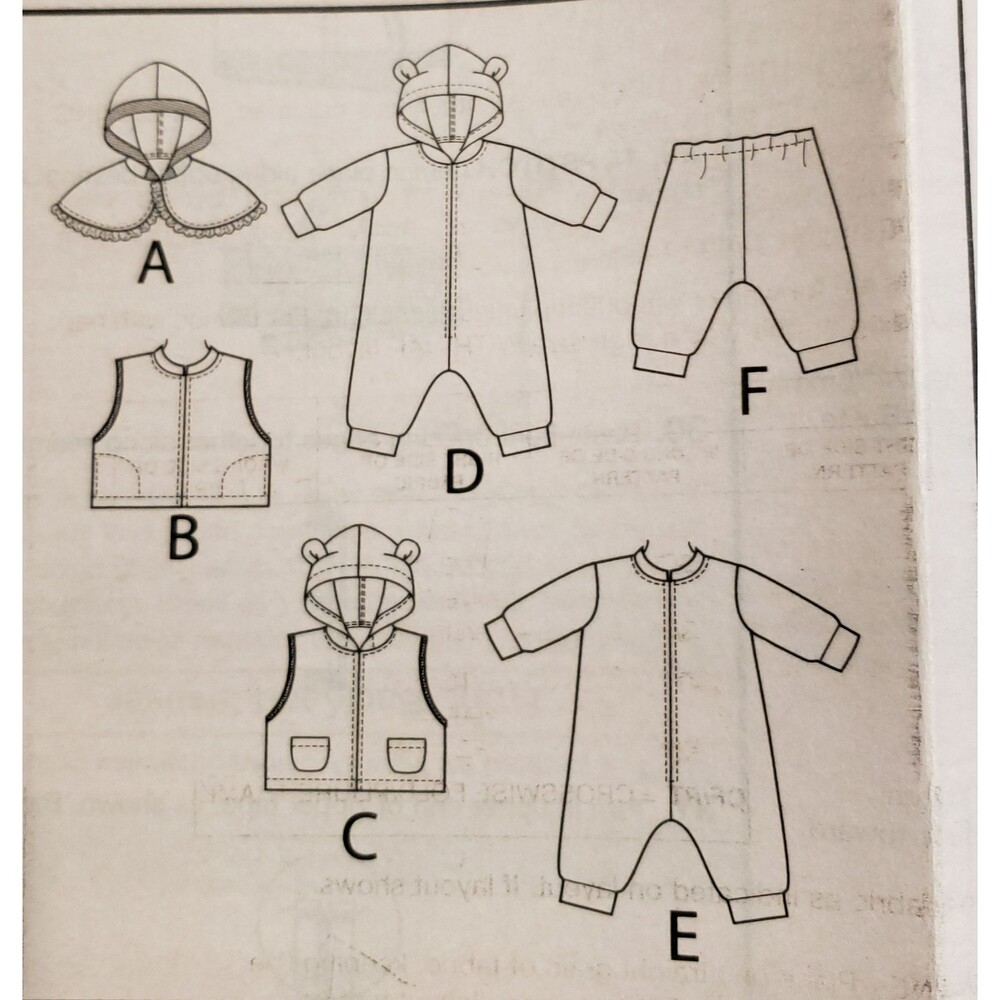 Infant Cape, Vest, Bunting & Pants Sewing Pattern Butterick B6372, Baby Clothes - Picture 2 of 5